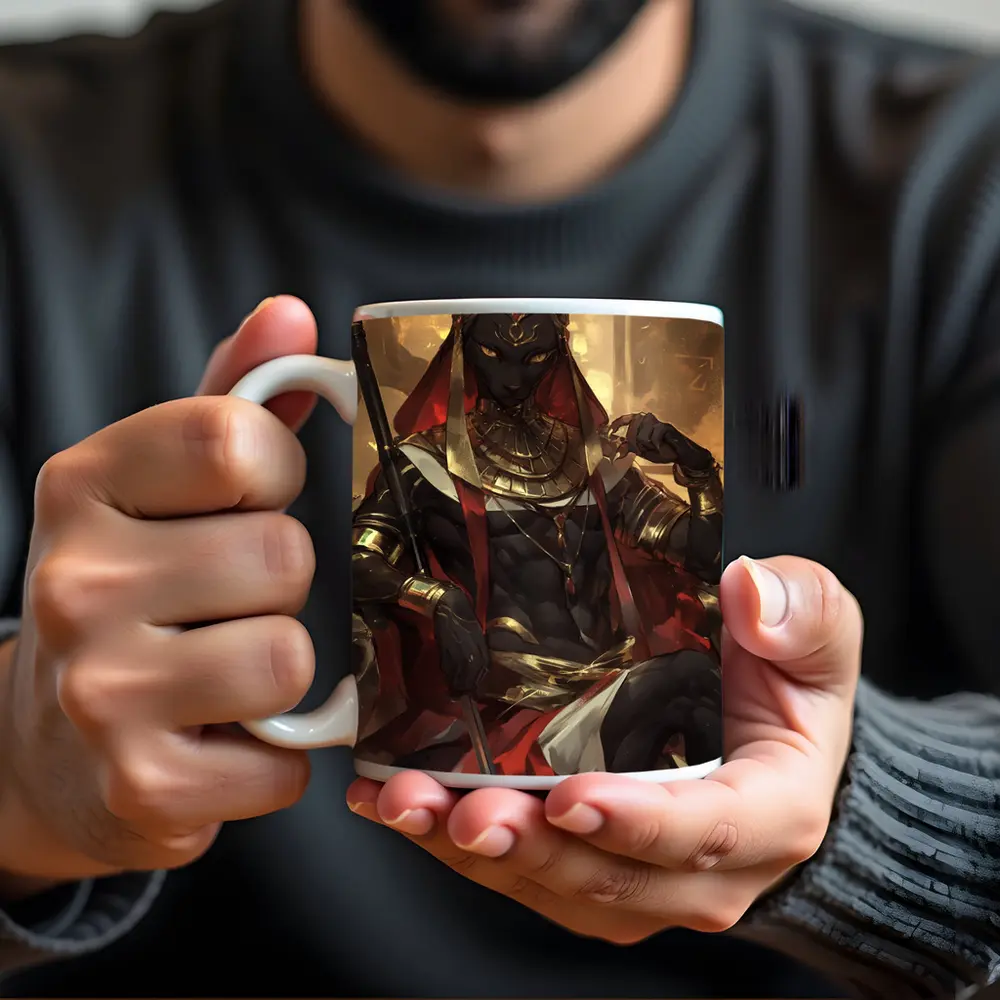 Egyptian Cat God Golden Throne Fantasy Art – Mugs