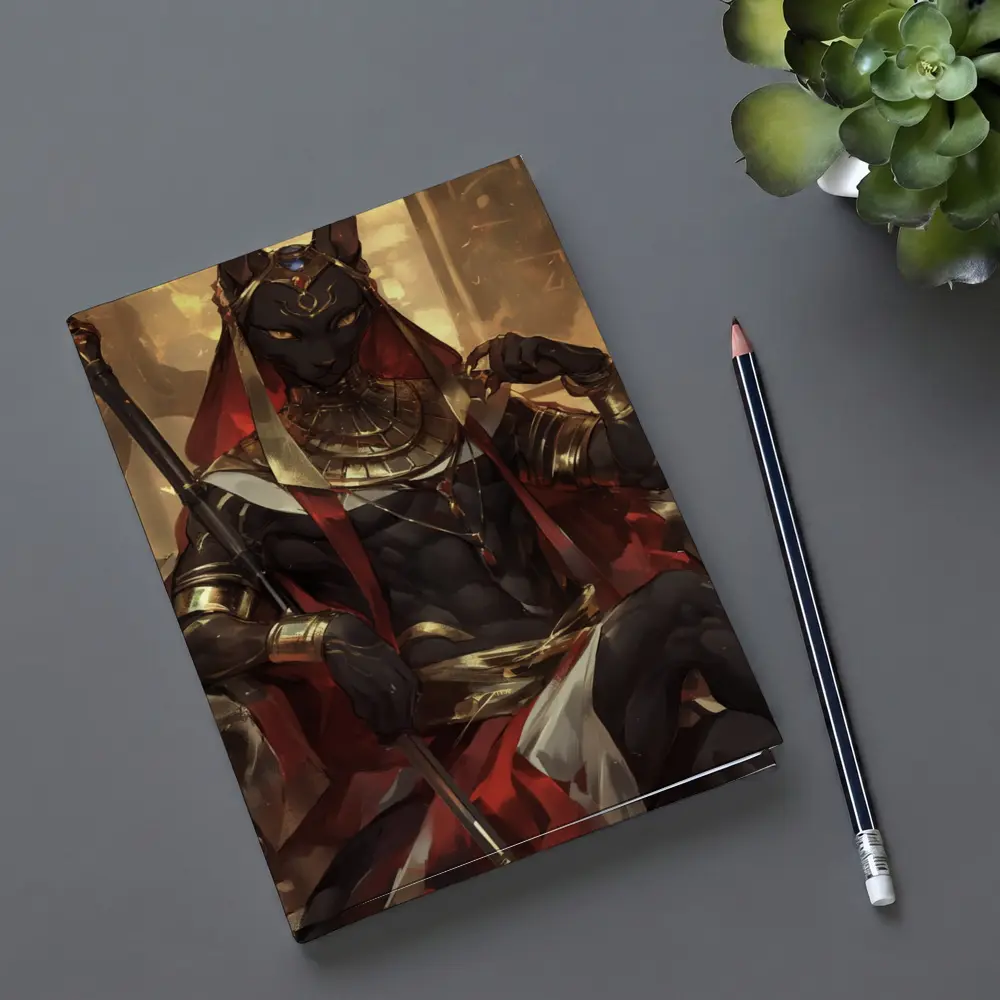 Egyptian Cat God Golden Throne Fantasy Art – Notebooks