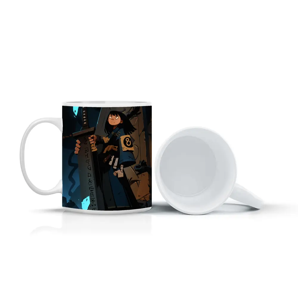 Anime Warrior Girl Holding Ancient Rune Sword – Mugs