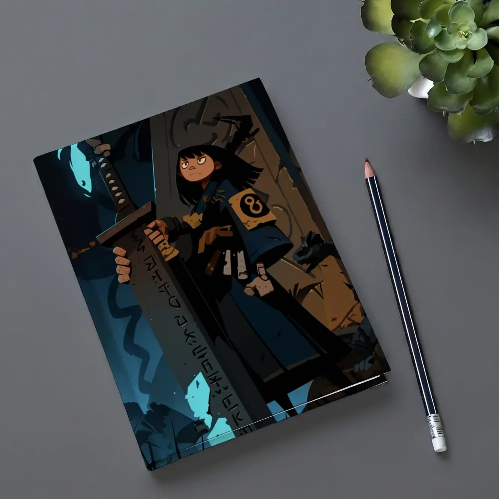 Anime Warrior Girl Holding Ancient Rune Sword – Notebooks