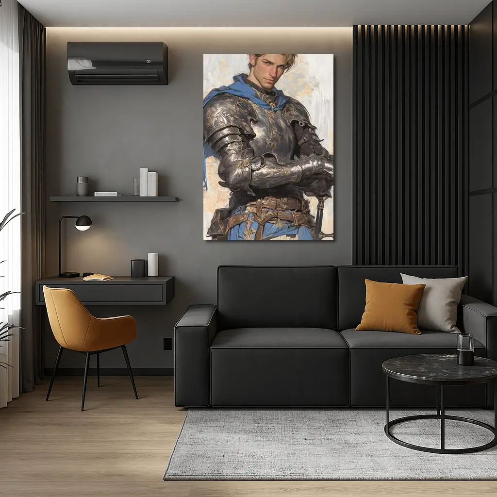 Knight Warrior Blue Cape Fantasy Art – Wall Art