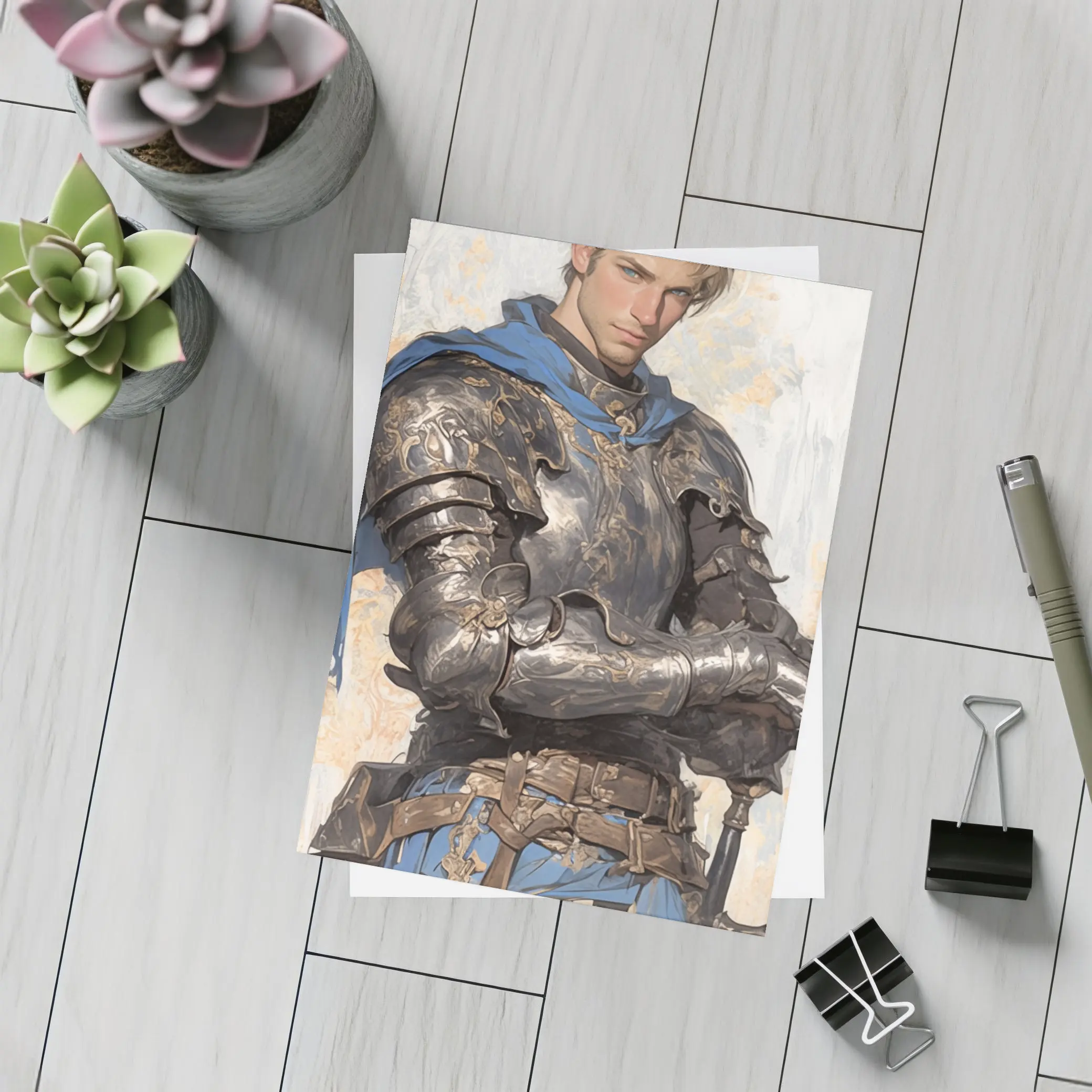 Knight Warrior Blue Cape Fantasy Art – Postcards