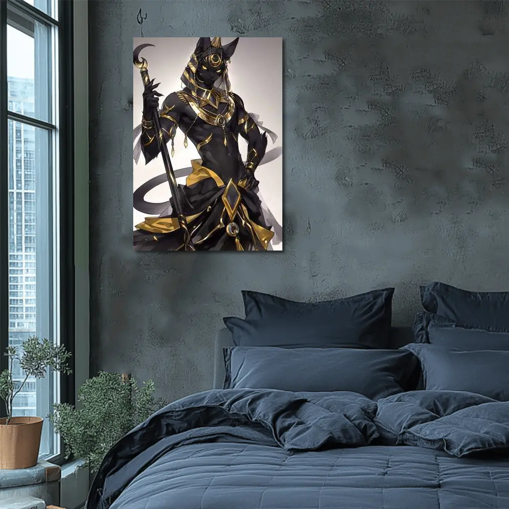 Anime Egyptian Cat God Black Gold – Wall Art
