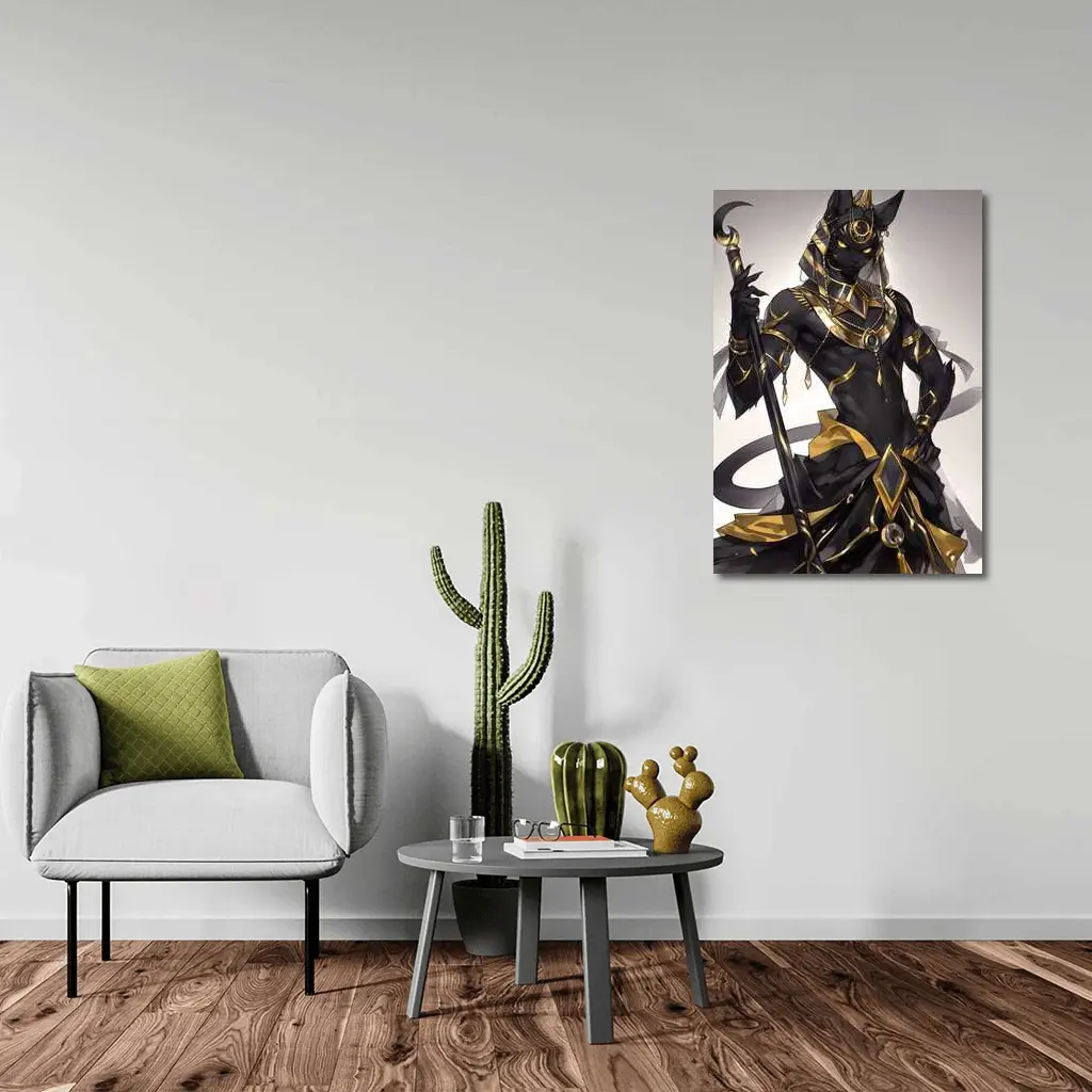Anime Egyptian Cat God Black Gold – Wall Art