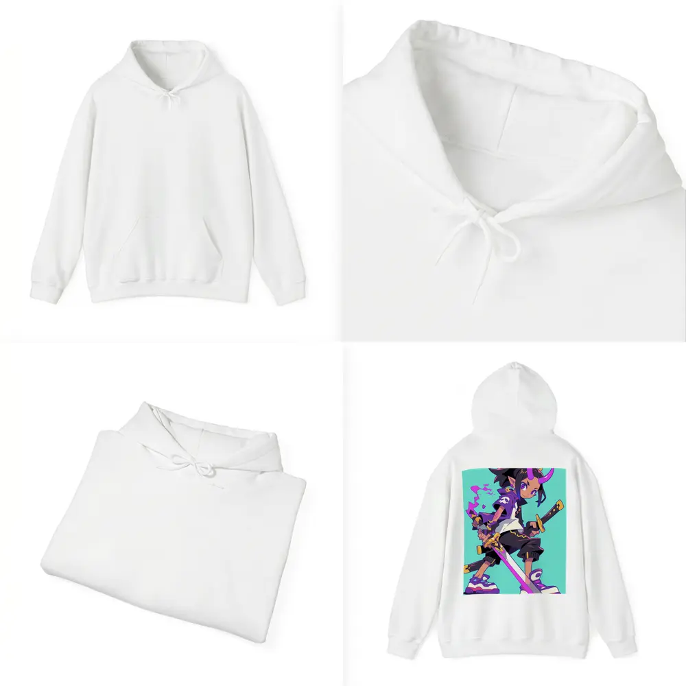 Anime Demon Girl Sword Fighter Teal Background – Hoodies