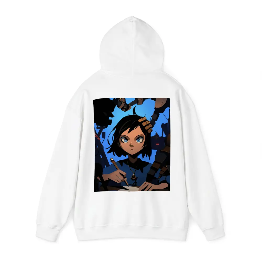 Anime Girl Writing Surrounded By Dark Robots – Hoodies