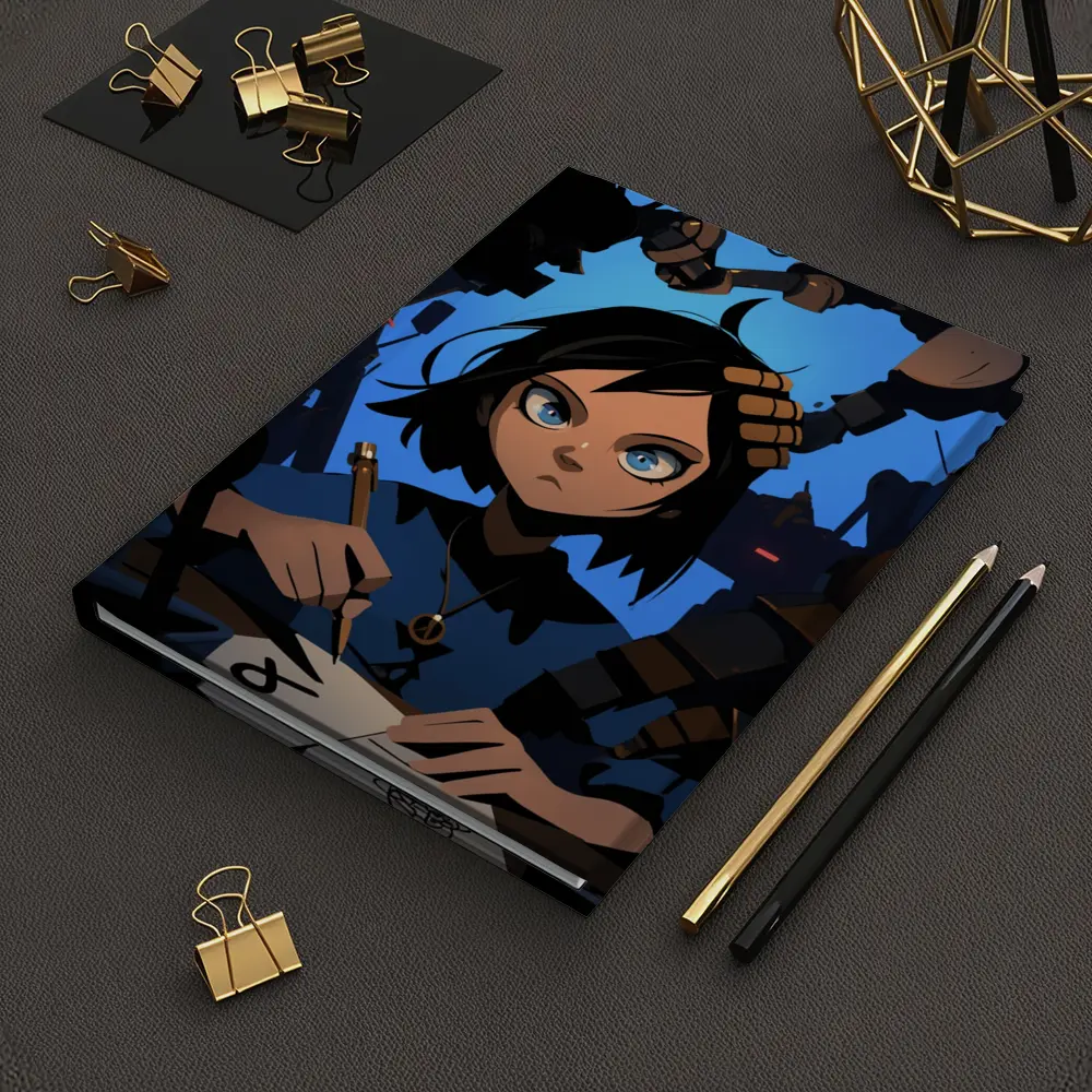 Anime Girl Writing Surrounded By Dark Robots – Notebooks
