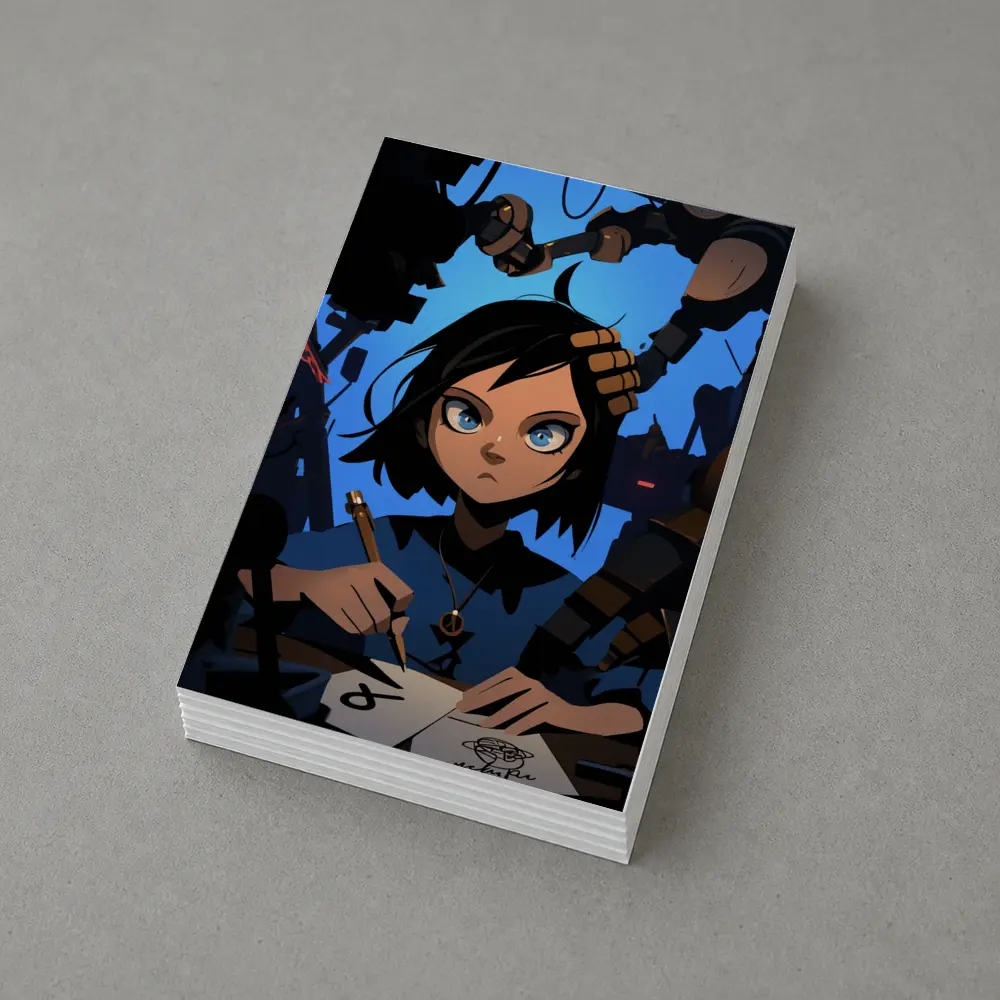 Anime Girl Writing Surrounded By Dark Robots – Postcards