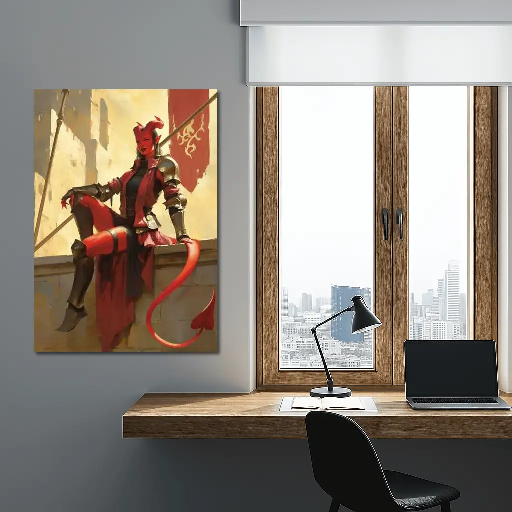 Red Devil Knight Woman Fantasy Art – Wall Art