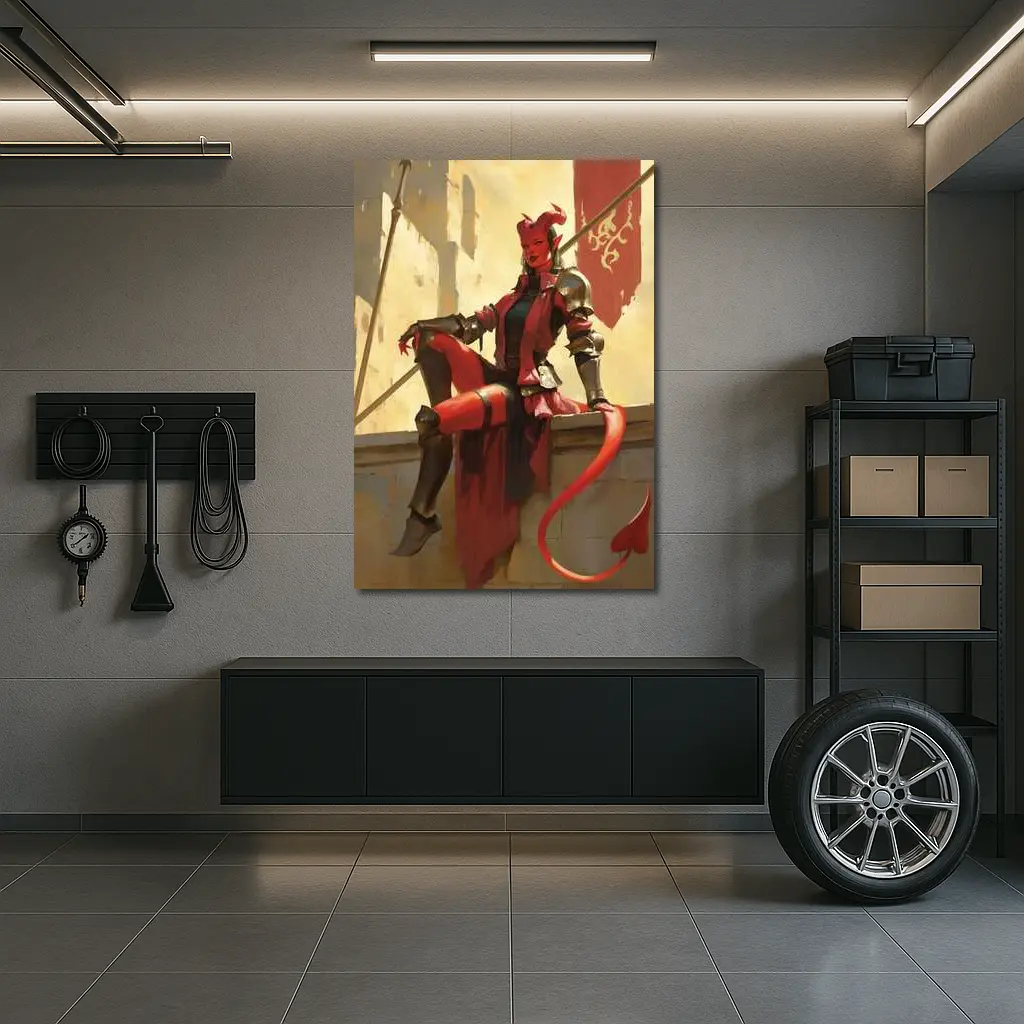 Red Devil Knight Woman Fantasy Art – Wall Art