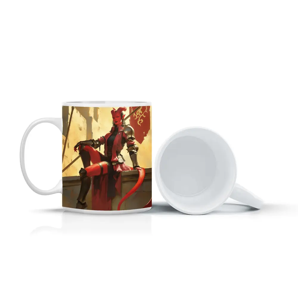 Red Devil Knight Woman Fantasy Art – Mugs