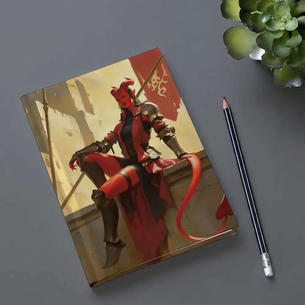 Red Devil Knight Woman Fantasy Art – Notebooks