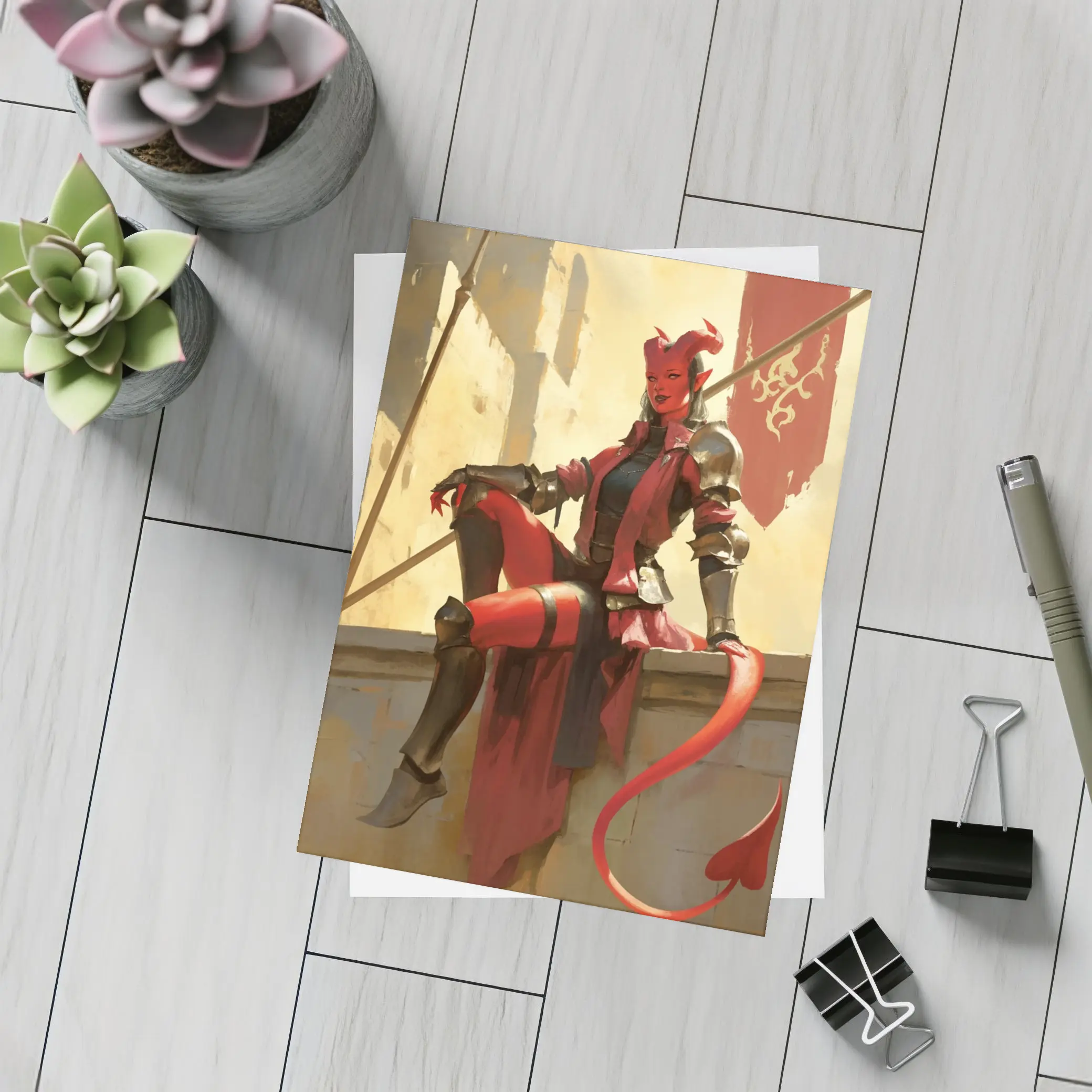 Red Devil Knight Woman Fantasy Art – Postcards