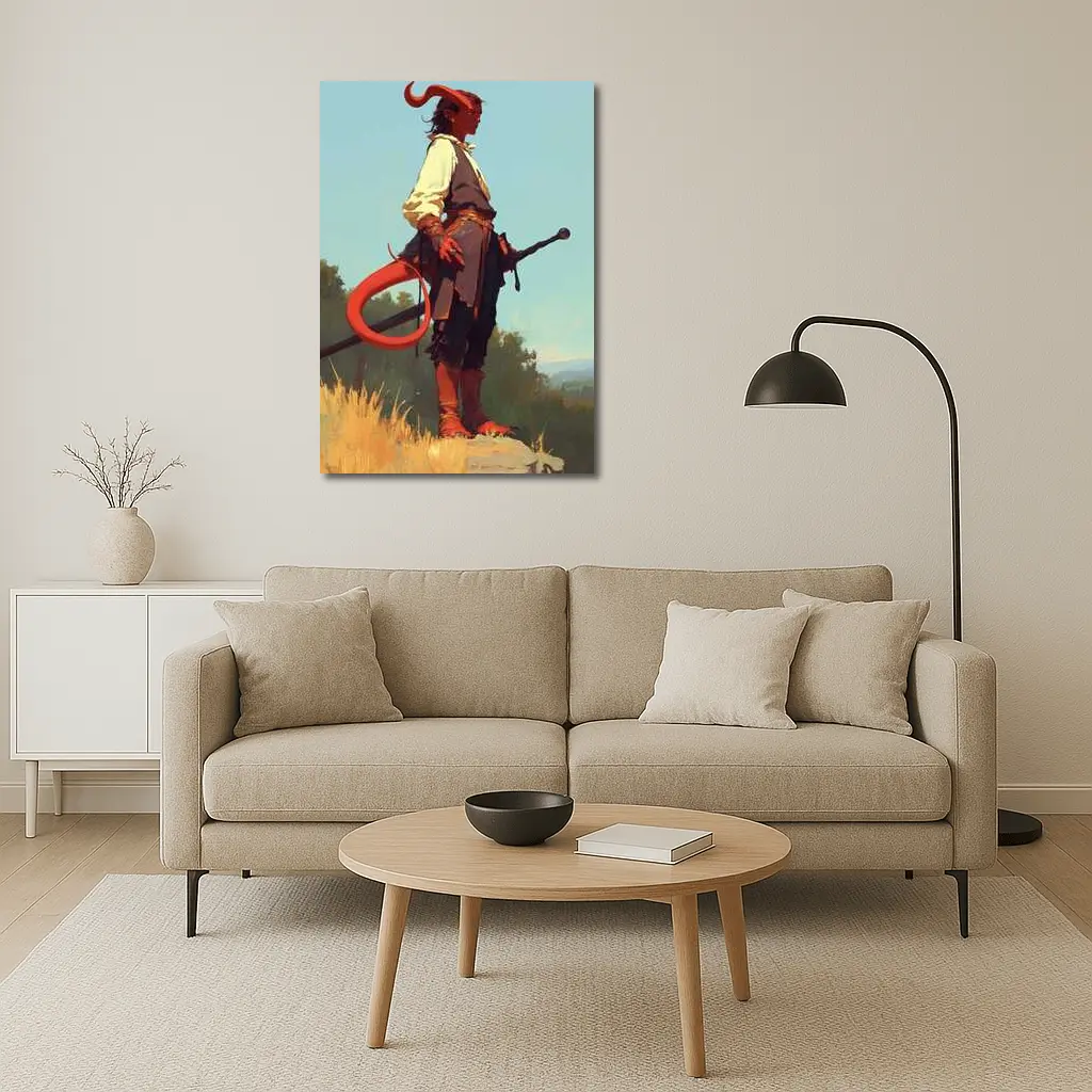 Red Demon Warrior Standing on Hilltop – Wall Art