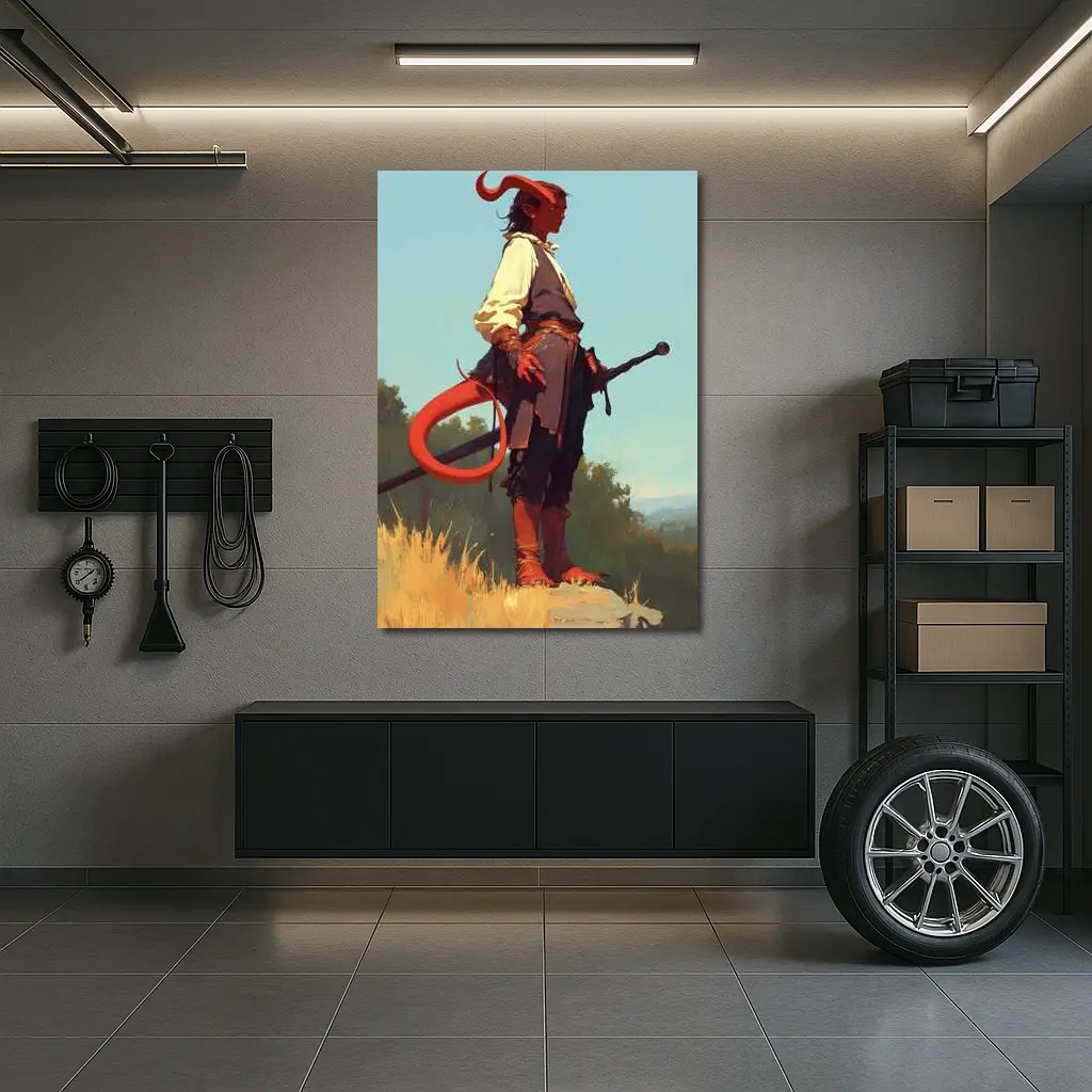 Red Demon Warrior Standing on Hilltop – Wall Art