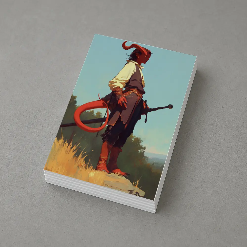 Red Demon Warrior Standing on Hilltop – Postcards