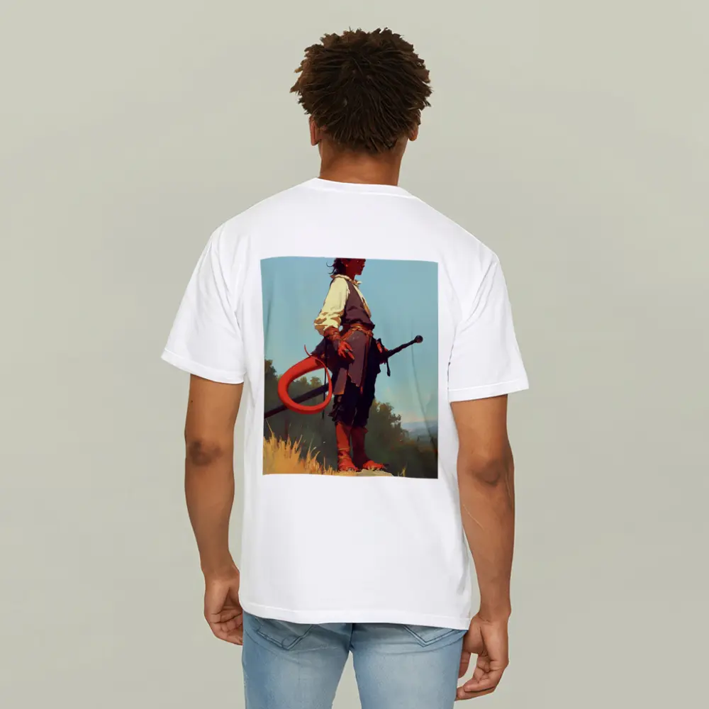 Red Demon Warrior Standing on Hilltop – T-Shirts