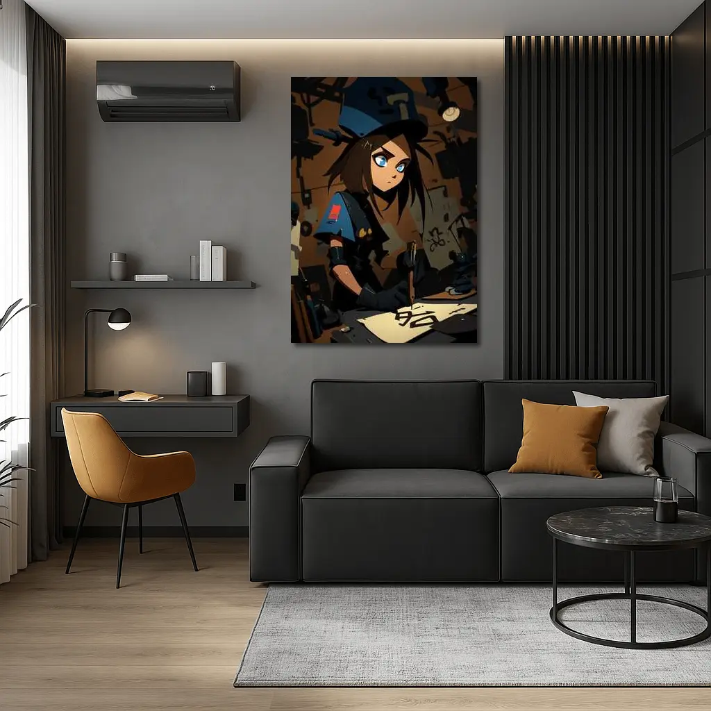 Anime Girl Writing Dark Workshop Scene – Wall Art