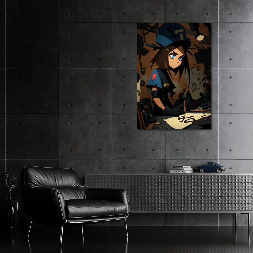 Anime Girl Writing Dark Workshop Scene – Wall Art