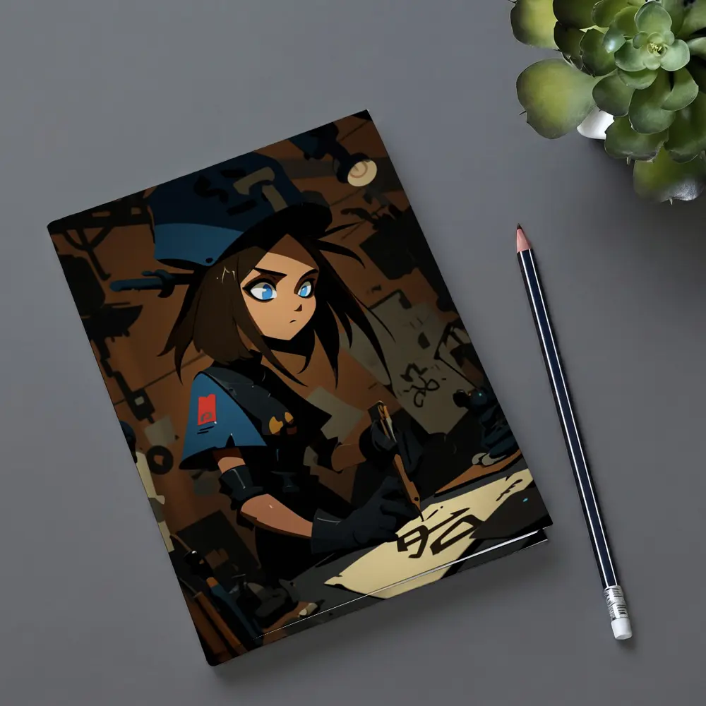 Anime Girl Writing Dark Workshop Scene – Notebooks