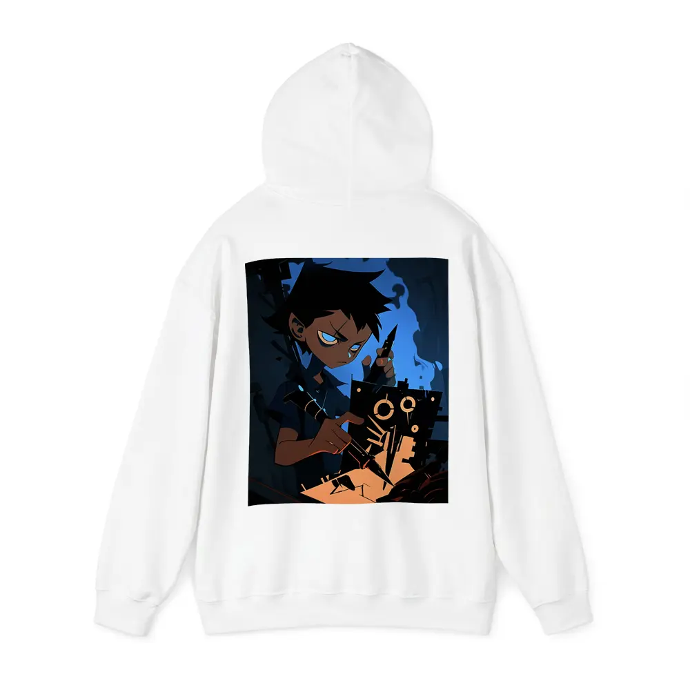 Anime Boy Building Robot Dark Blue – Hoodies