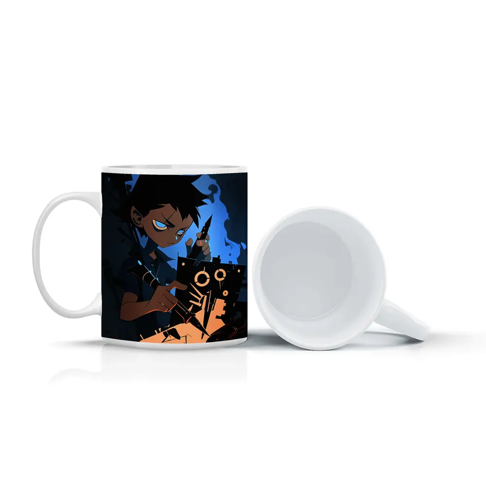 Anime Boy Building Robot Dark Blue – Mugs