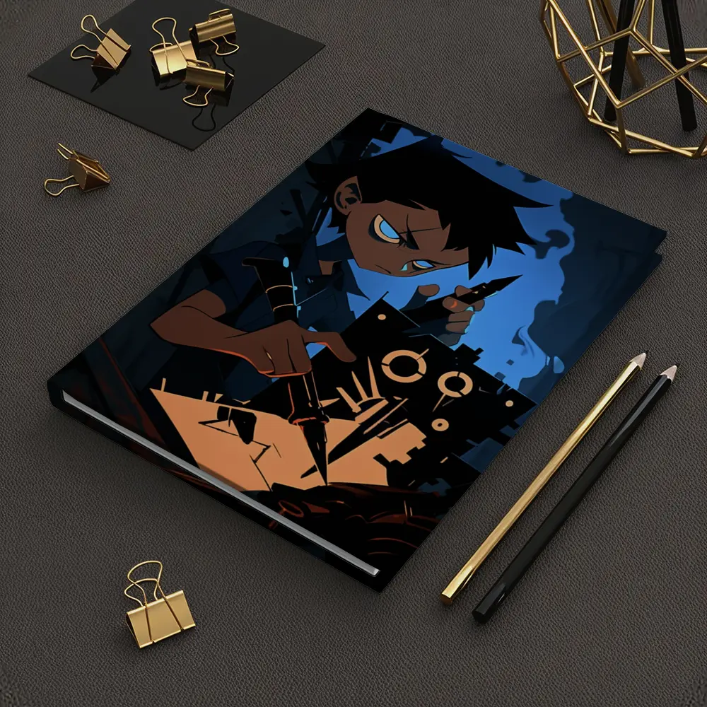 Anime Boy Building Robot Dark Blue – Notebooks