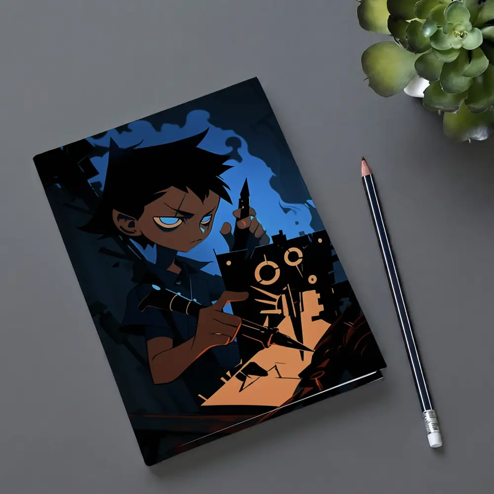Anime Boy Building Robot Dark Blue – Notebooks