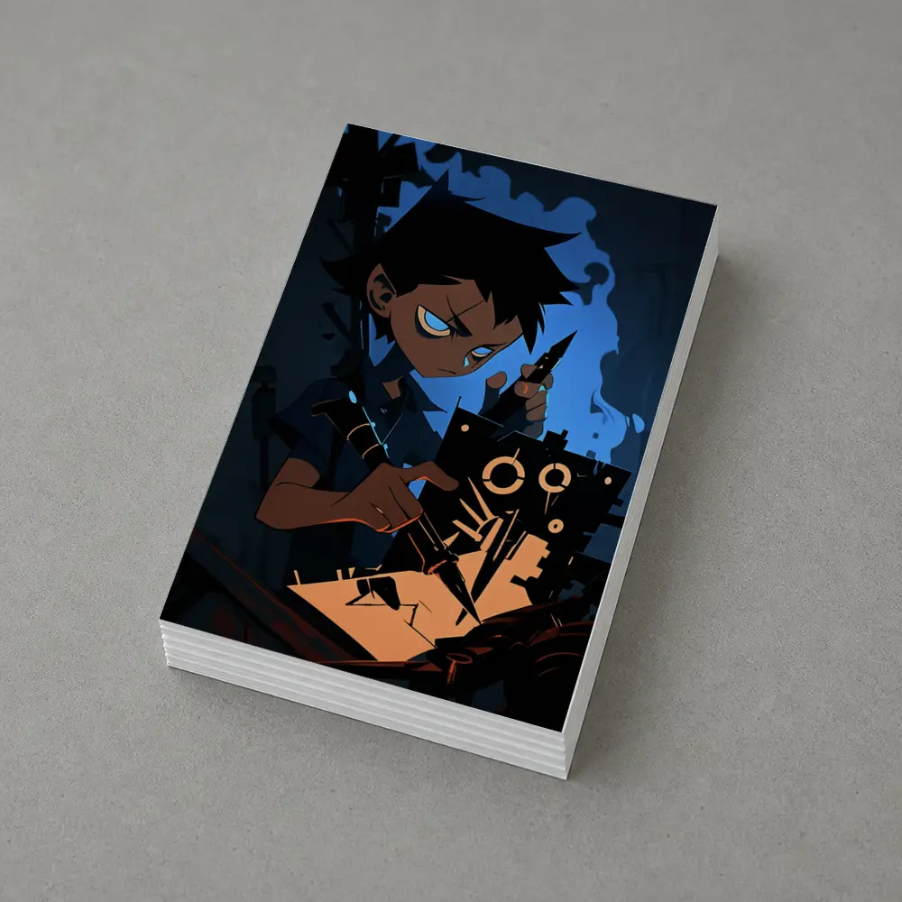 Anime Boy Building Robot Dark Blue – Postcards