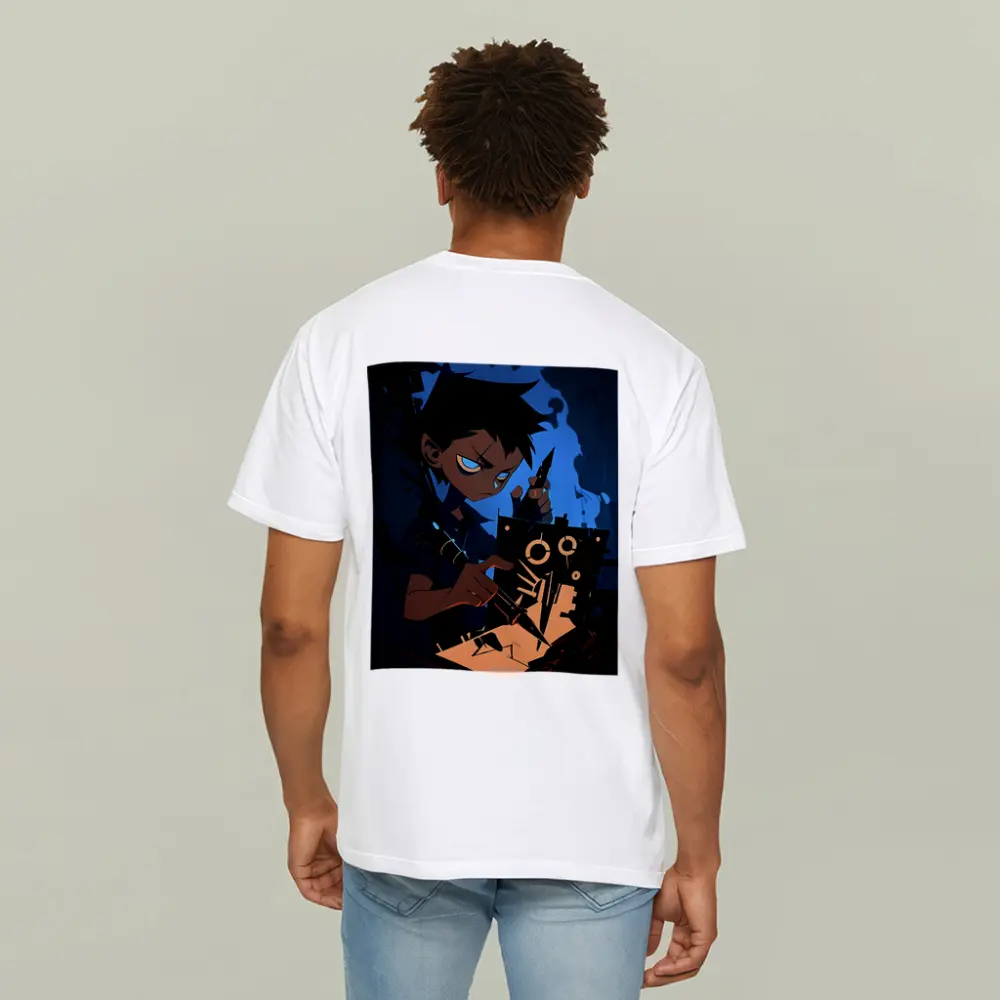 Anime Boy Building Robot Dark Blue – T-Shirts
