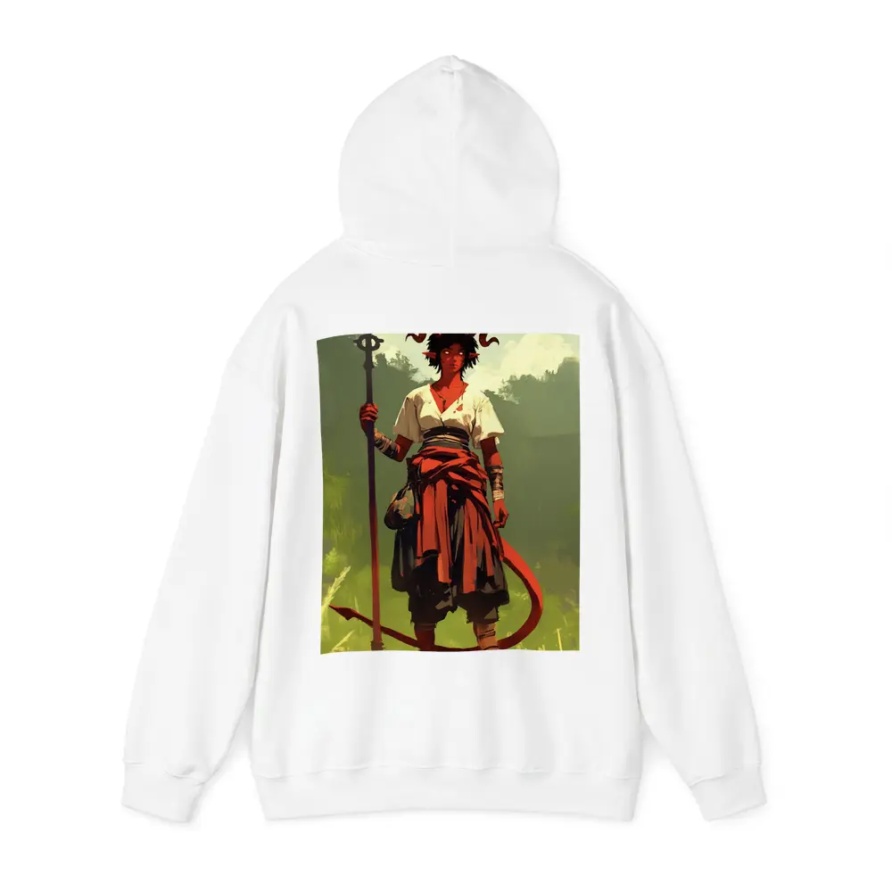Horned Warrior Girl with Spear Green Forest – Hoodies