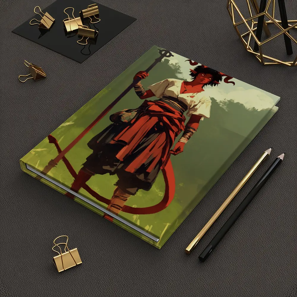 Horned Warrior Girl with Spear Green Forest – Notebooks