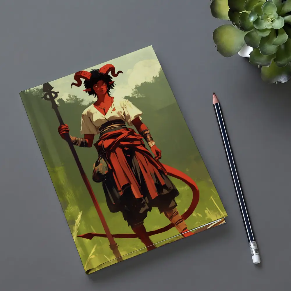 Horned Warrior Girl with Spear Green Forest – Notebooks