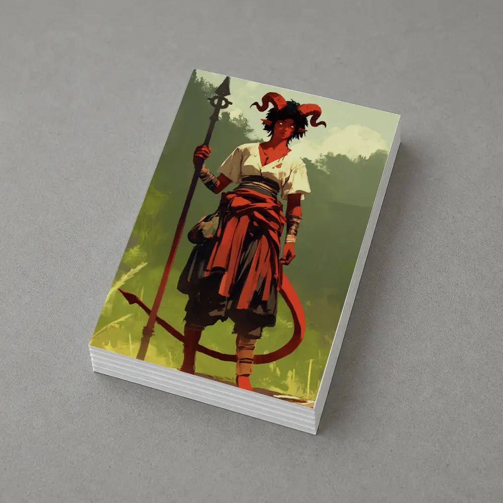 Horned Warrior Girl with Spear Green Forest – Postcards