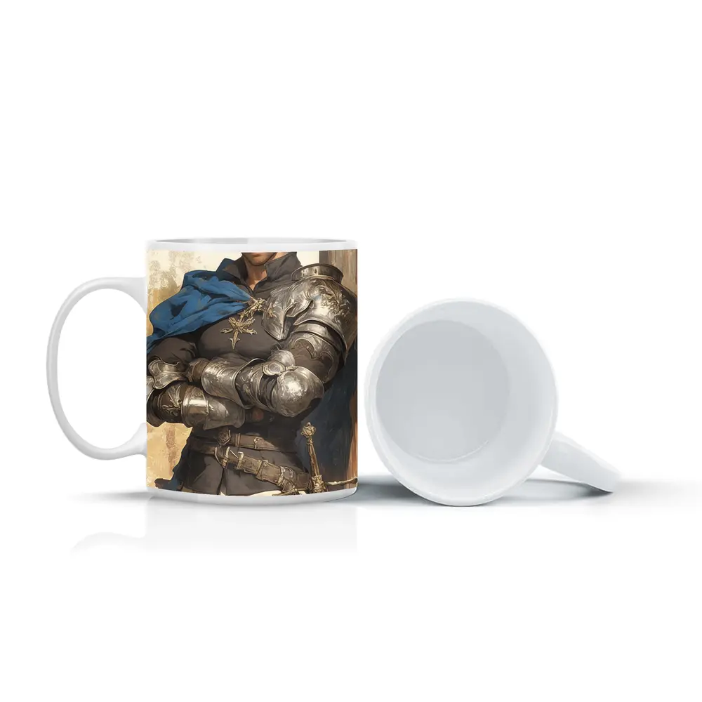 Medieval Knight Silver Armor Blue Cape Fantasy – Mugs