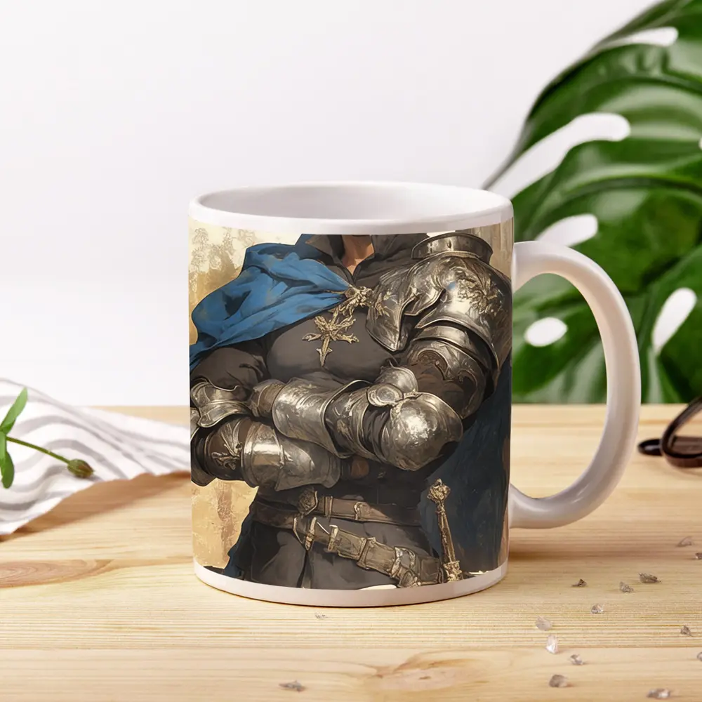 Medieval Knight Silver Armor Blue Cape Fantasy – Mugs
