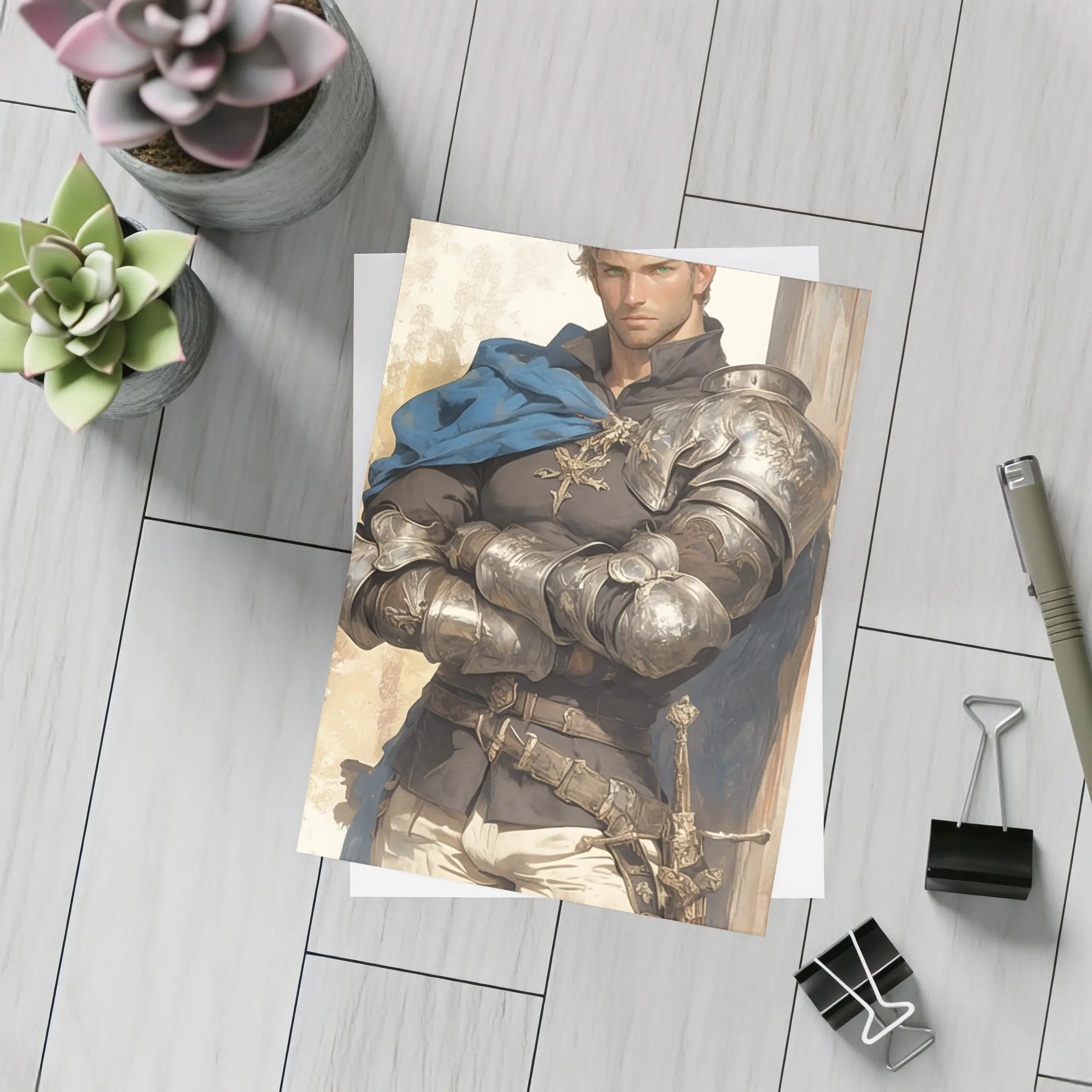 Medieval Knight Silver Armor Blue Cape Fantasy – Postcards