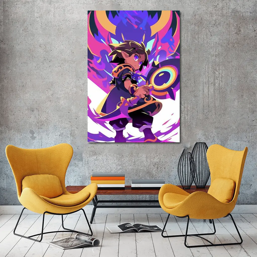 Anime Mage Child With Magic Staff Purple – Wall Art