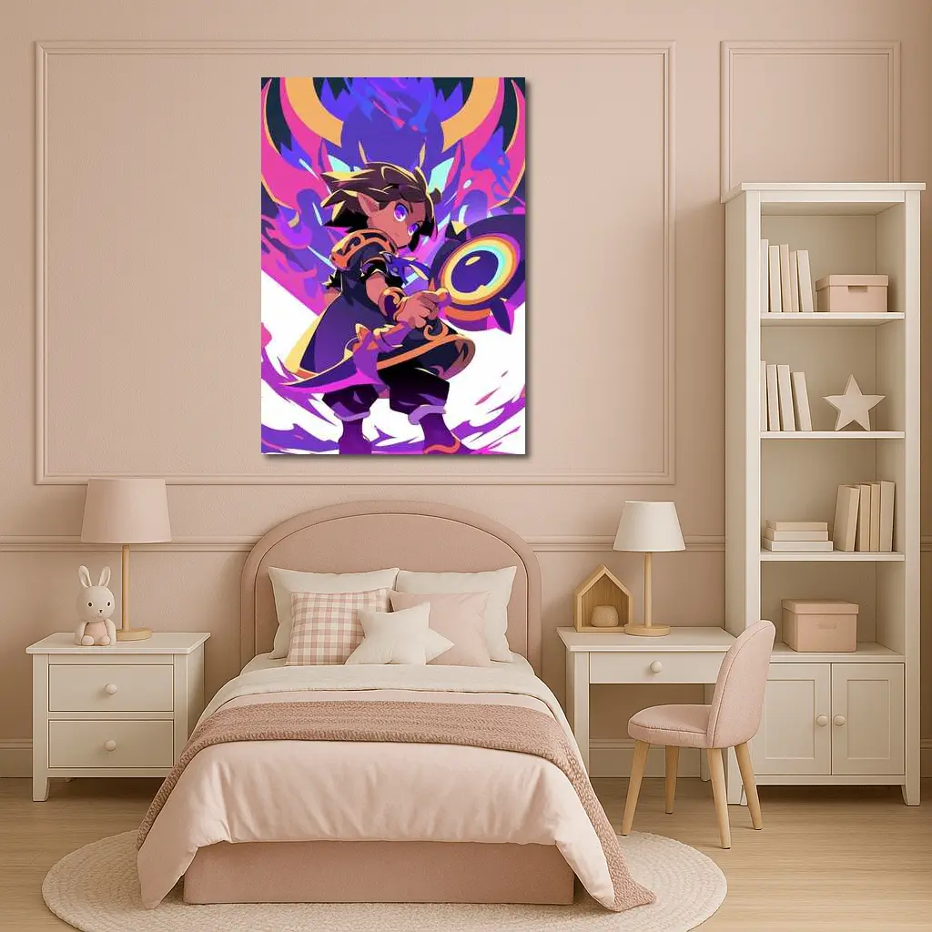 Anime Mage Child With Magic Staff Purple – Wall Art