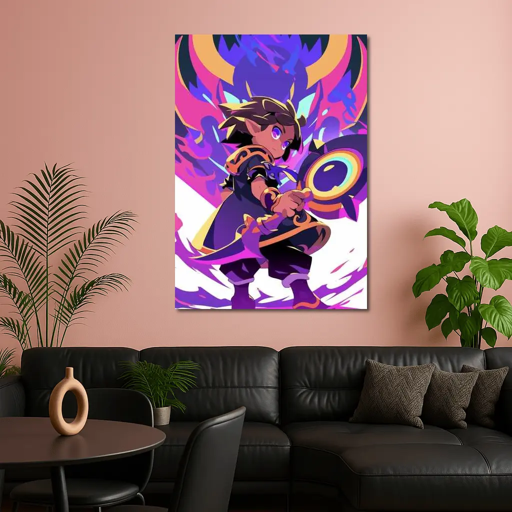 Anime Mage Child With Magic Staff Purple – Wall Art