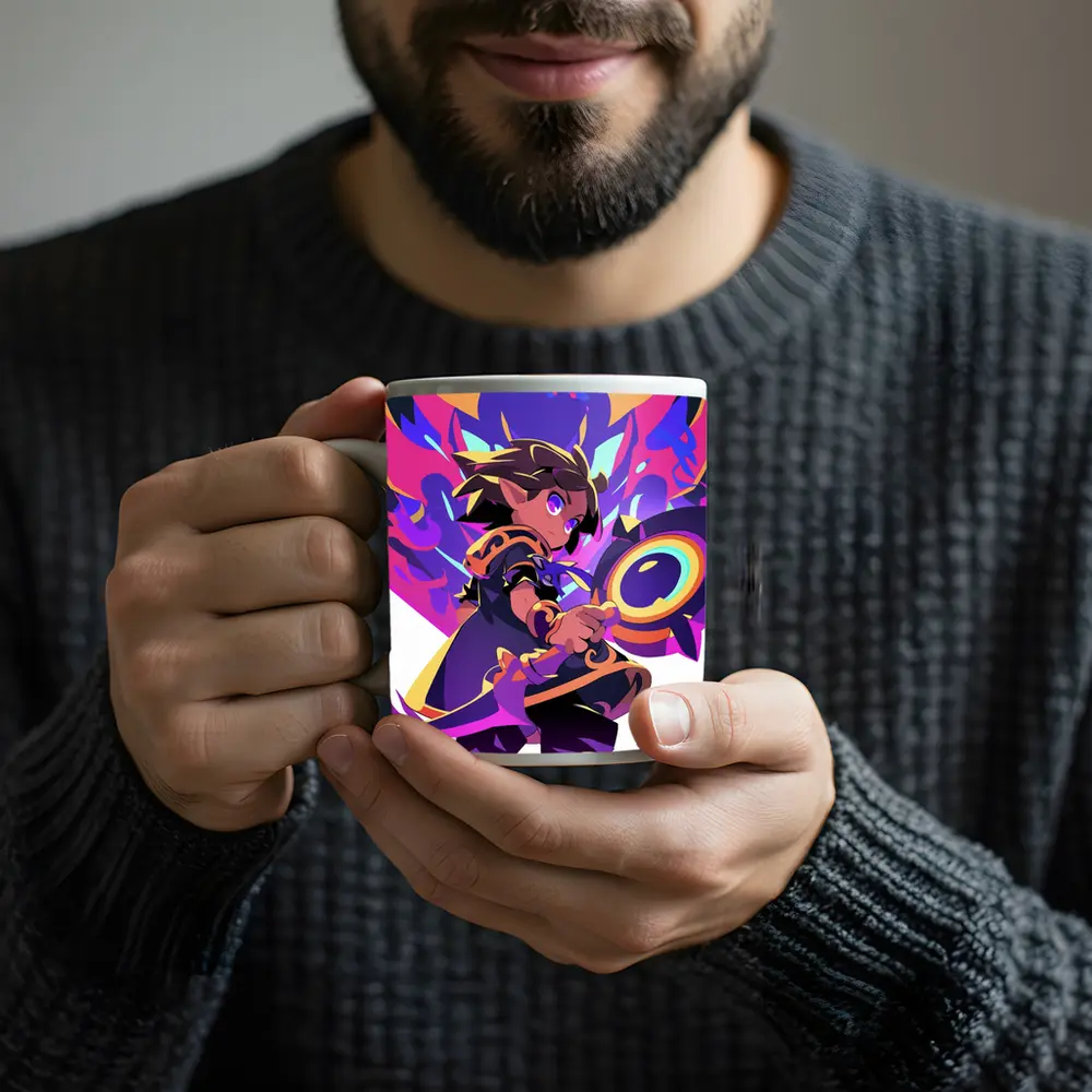 Anime Mage Child With Magic Staff Purple – Mugs