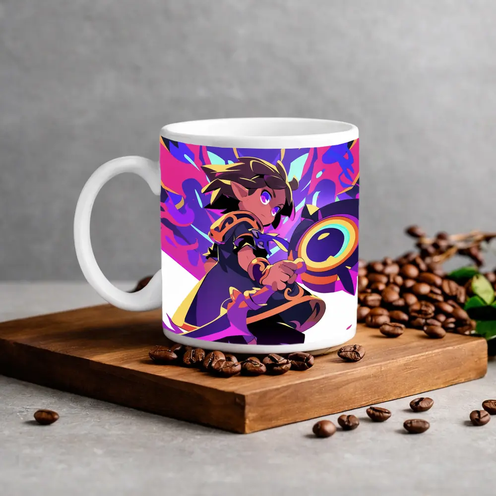 Anime Mage Child With Magic Staff Purple – Mugs