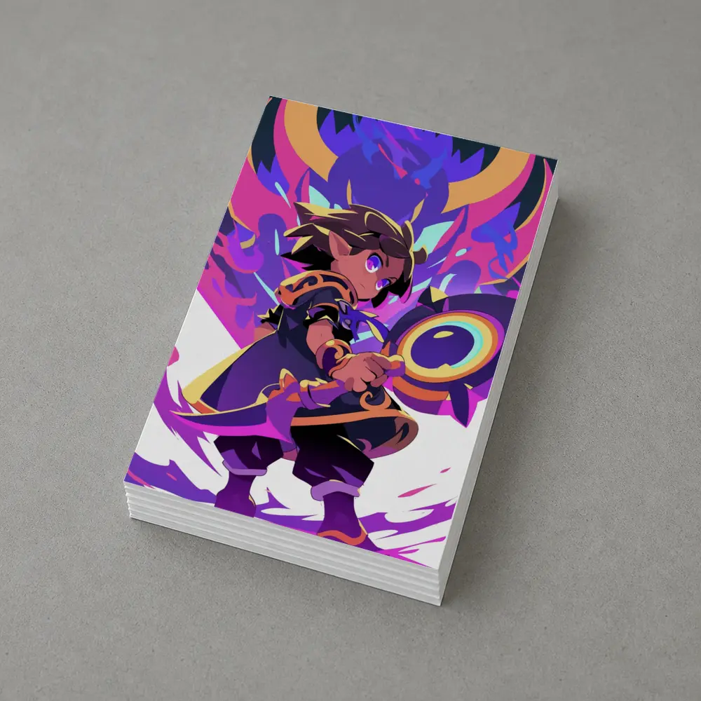 Anime Mage Child With Magic Staff Purple – Postcards
