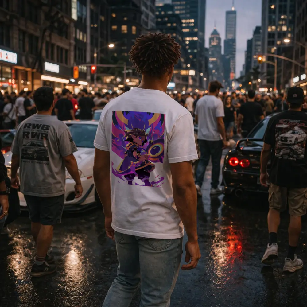 Anime Mage Child With Magic Staff Purple – T-Shirts