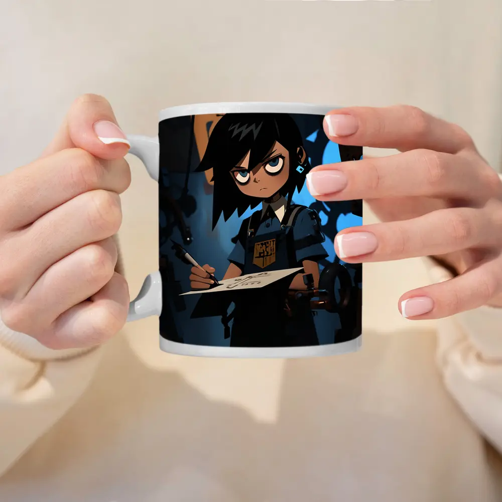 Anime Girl Writing In Dark Steampunk Workshop – Mugs