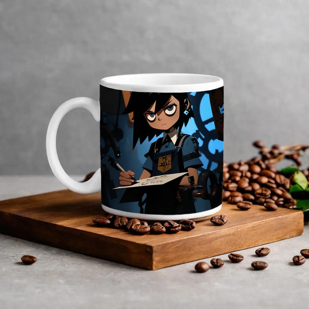 Anime Girl Writing In Dark Steampunk Workshop – Mugs