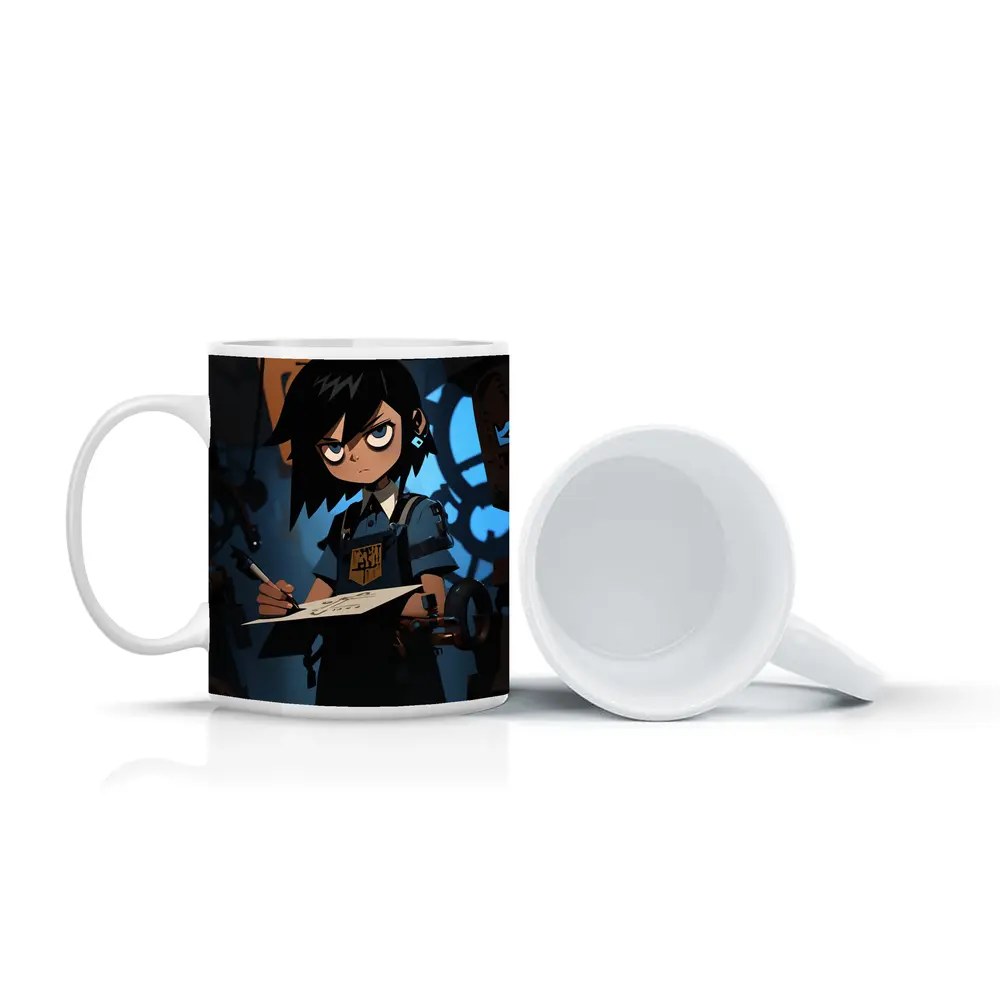 Anime Girl Writing In Dark Steampunk Workshop – Mugs