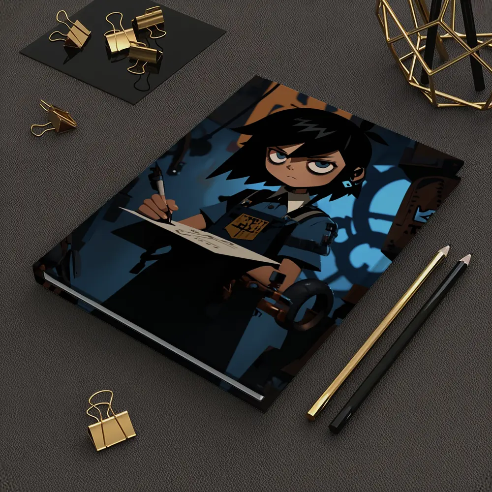 Anime Girl Writing In Dark Steampunk Workshop – Notebooks