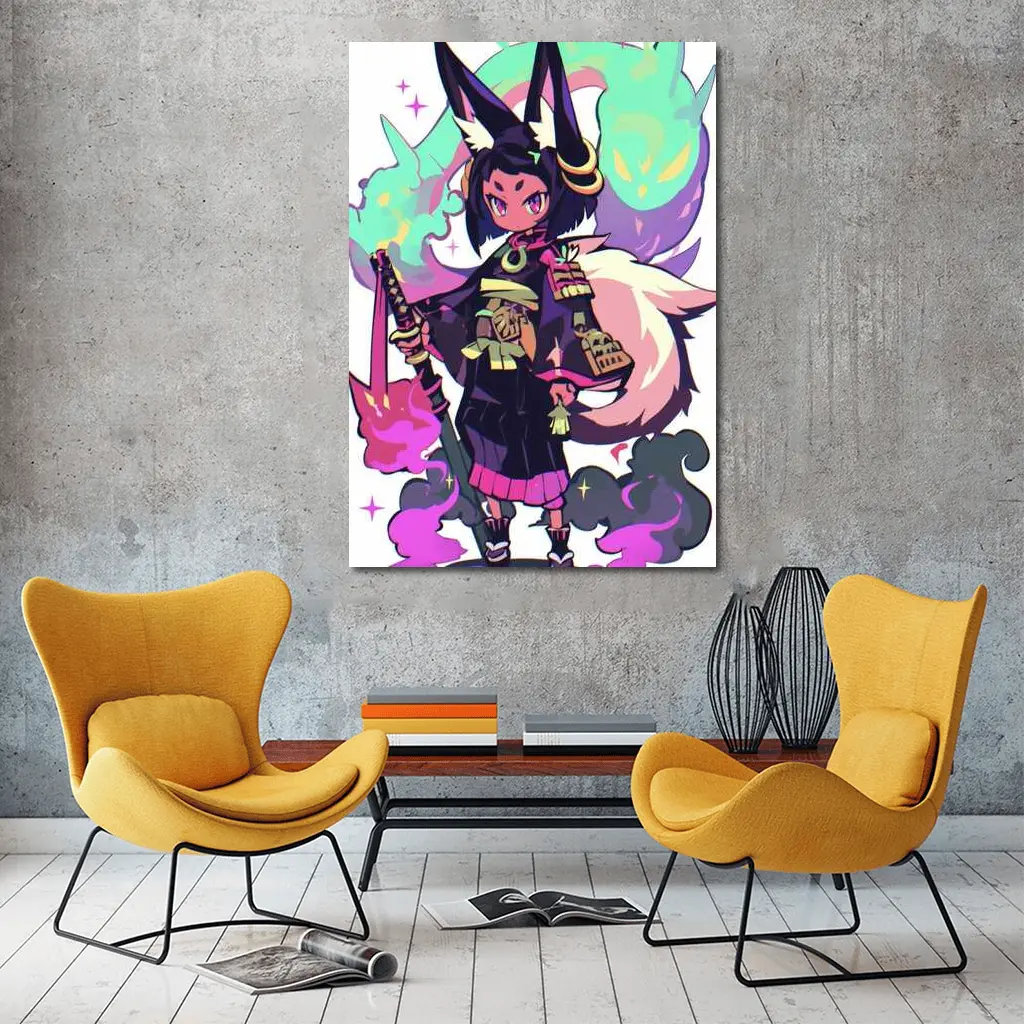 Anime Fox Girl Warrior Fantasy Art – Wall Art
