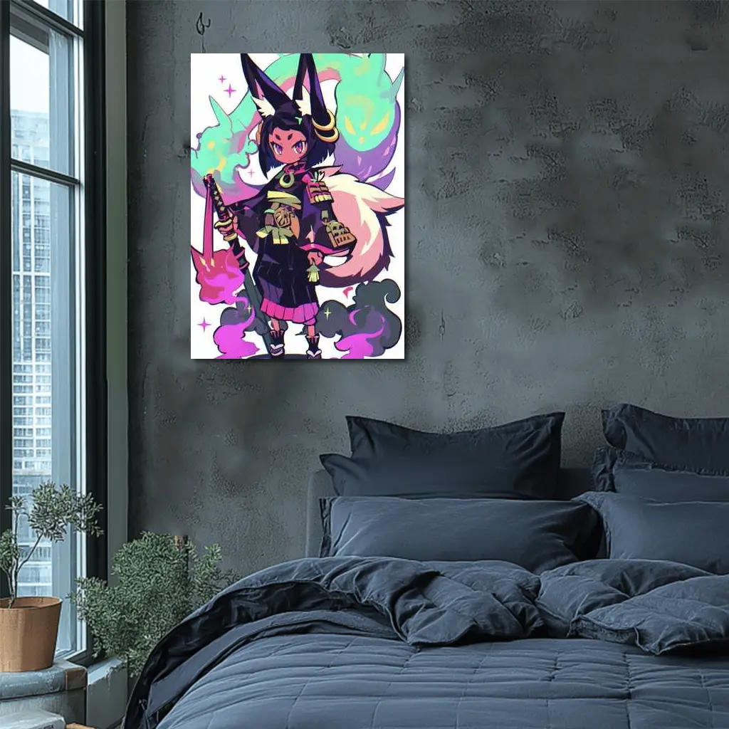 Anime Fox Girl Warrior Fantasy Art – Wall Art